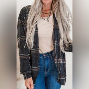 New with Tags plaid puff sleeve cardigan